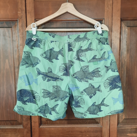 Boden Light Green Fish Print Mesh Liner Swim Trunks Size 36 - Picture 10 of 11